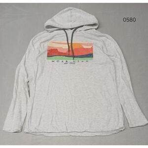 Prairie Mountain (Large) Gray Stretch Cotton Long Sleeve Hoodie Sweatshirt